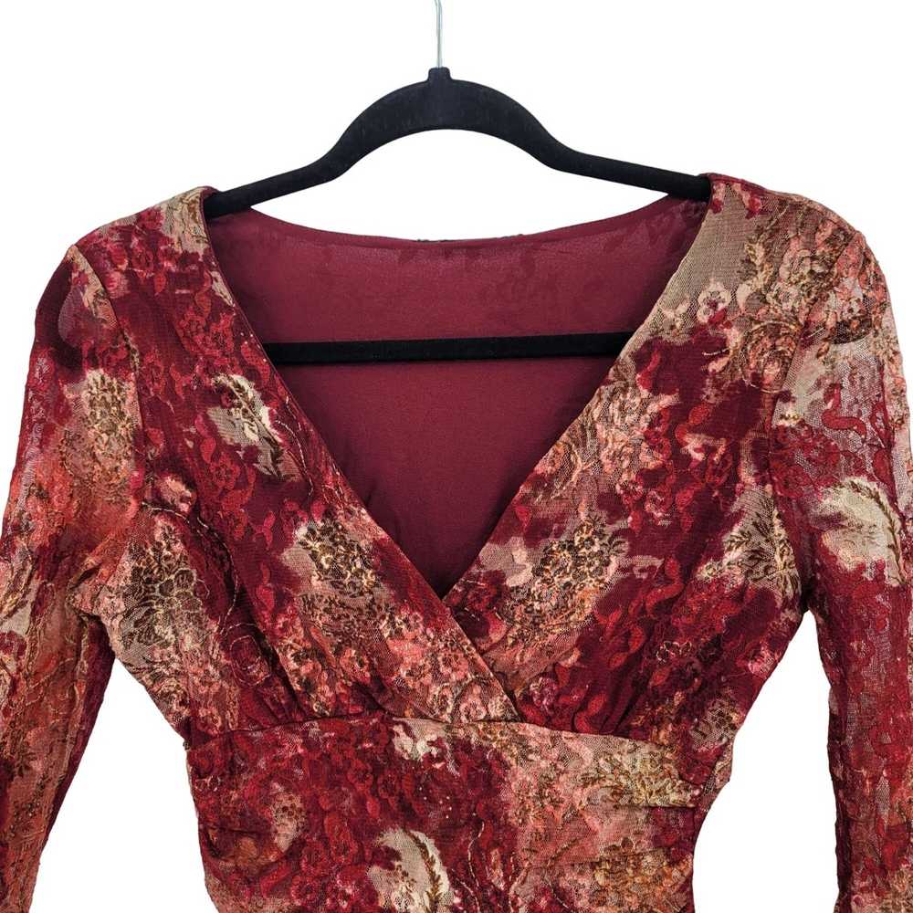 Vintage Vintage Lace Blouse Top M Red Floral Shee… - image 3