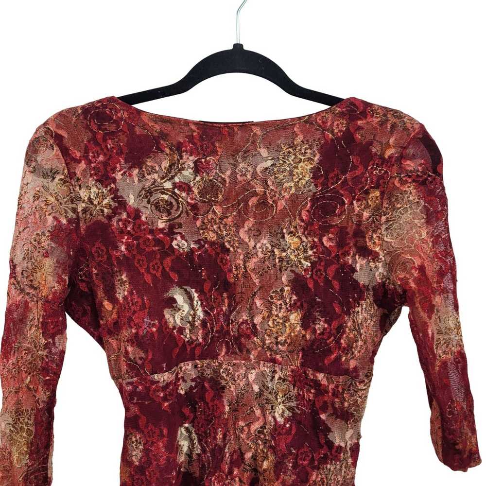 Vintage Vintage Lace Blouse Top M Red Floral Shee… - image 7