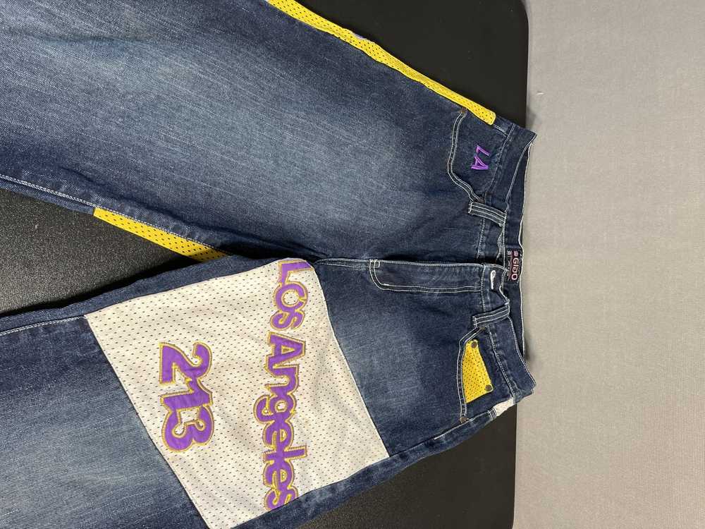 Custom Los Angeles 213 Lakers Embellished Jeans - image 9