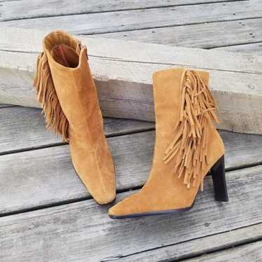 Vintage Vintage 90s y2k Camel Tan Suede Leather F… - image 1