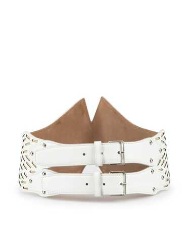 Alaia White Leather Double Buckle Wide Belt