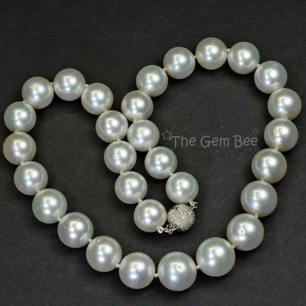 13mm-15.18mm White South Sea Round Pearl Necklace… - image 10