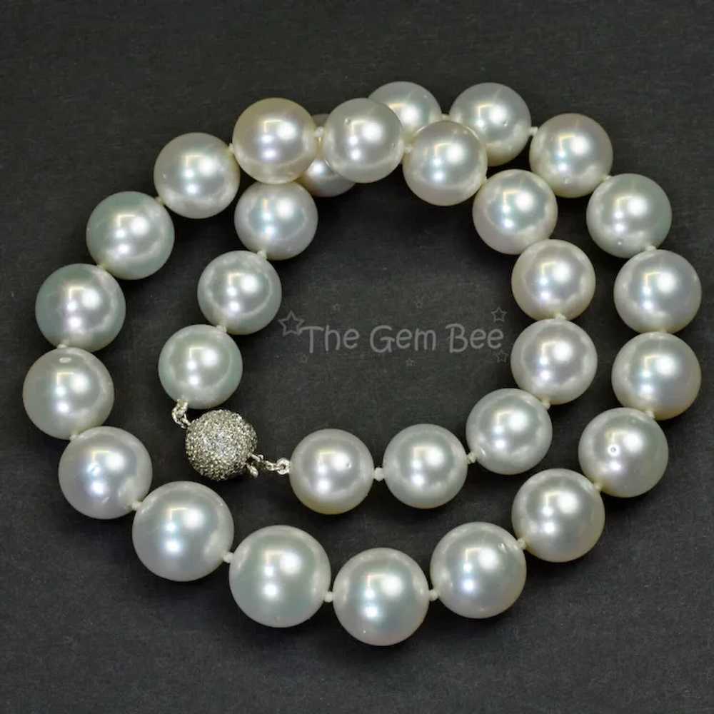 13mm-15.18mm White South Sea Round Pearl Necklace… - image 11