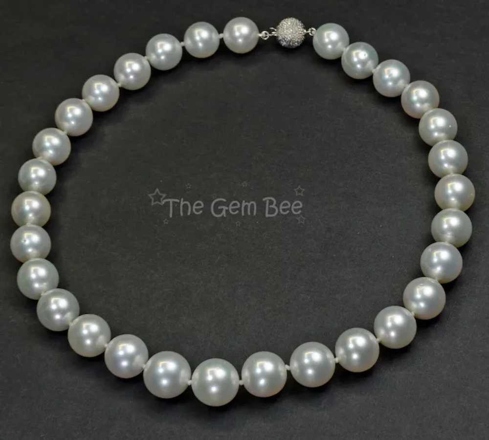 13mm-15.18mm White South Sea Round Pearl Necklace… - image 12