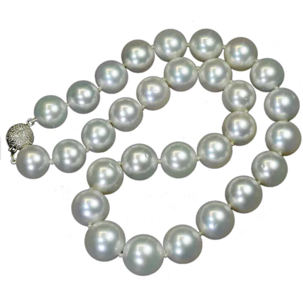 13mm-15.18mm White South Sea Round Pearl Necklace… - image 1