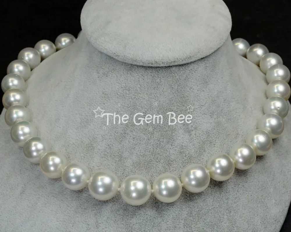 13mm-15.18mm White South Sea Round Pearl Necklace… - image 2