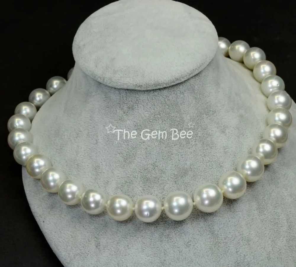 13mm-15.18mm White South Sea Round Pearl Necklace… - image 3