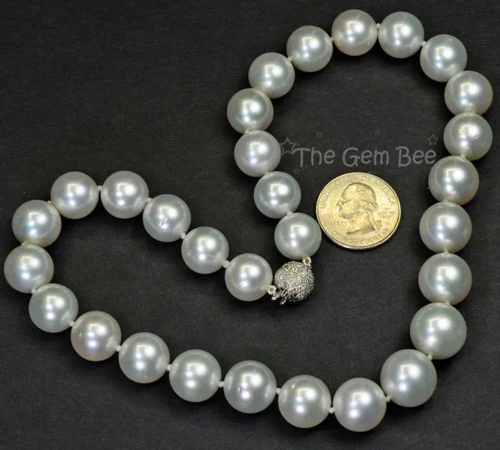 13mm-15.18mm White South Sea Round Pearl Necklace… - image 4