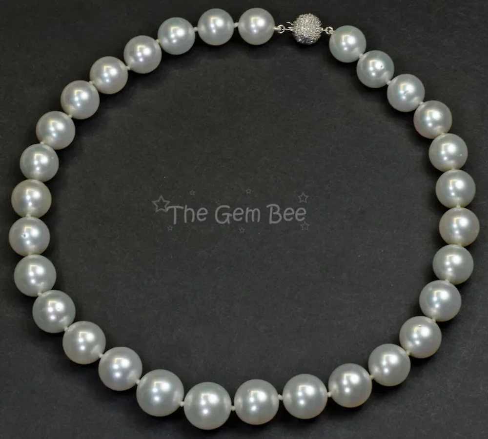 13mm-15.18mm White South Sea Round Pearl Necklace… - image 5