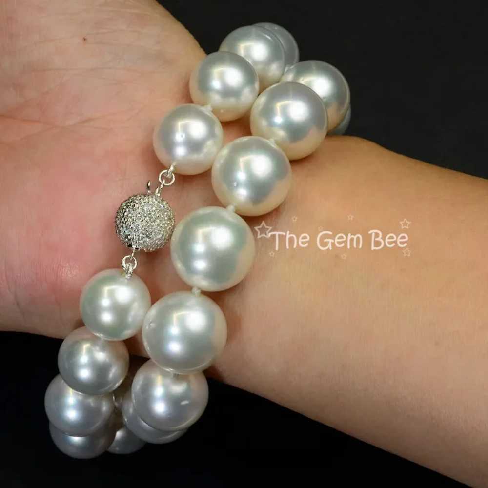 13mm-15.18mm White South Sea Round Pearl Necklace… - image 6