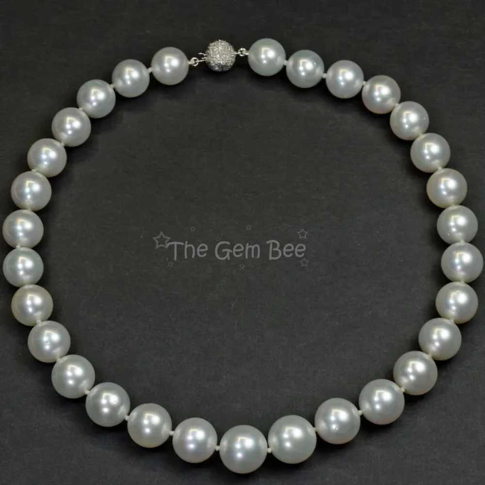 13mm-15.18mm White South Sea Round Pearl Necklace… - image 7