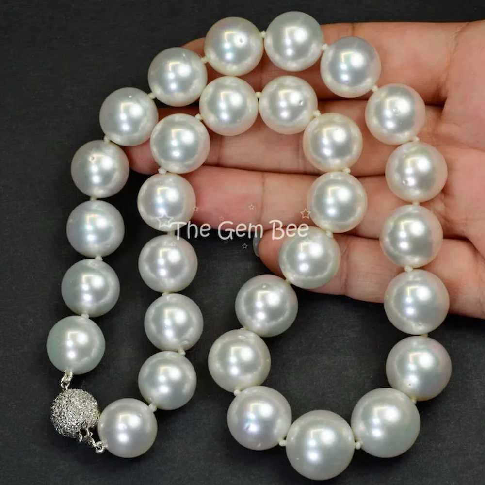 13mm-15.18mm White South Sea Round Pearl Necklace… - image 8