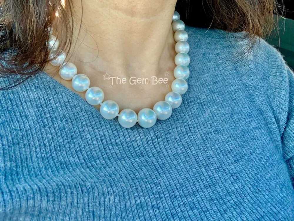13mm-15.18mm White South Sea Round Pearl Necklace… - image 9