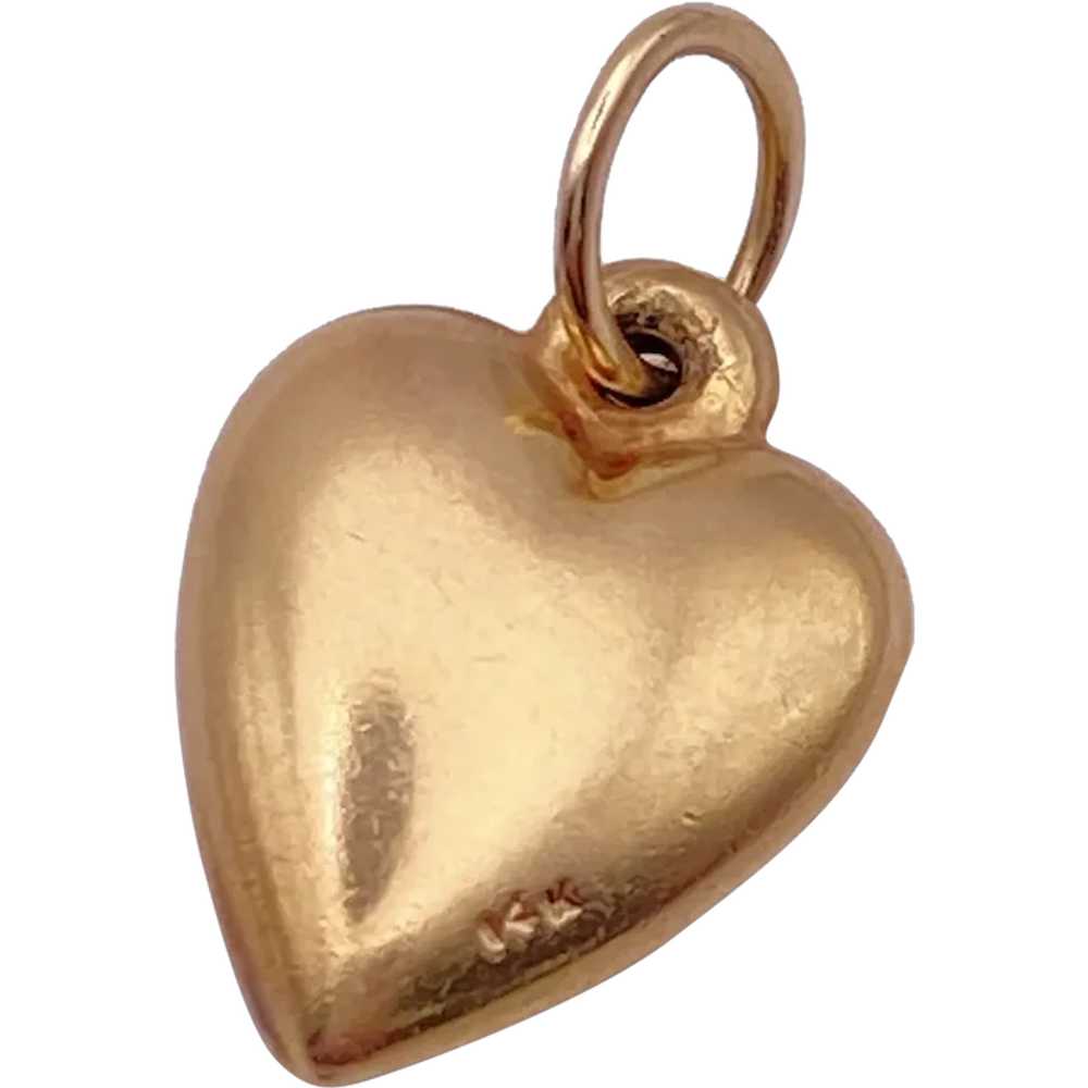 Vintage Puffy Heart Charm 14K Gold - image 1