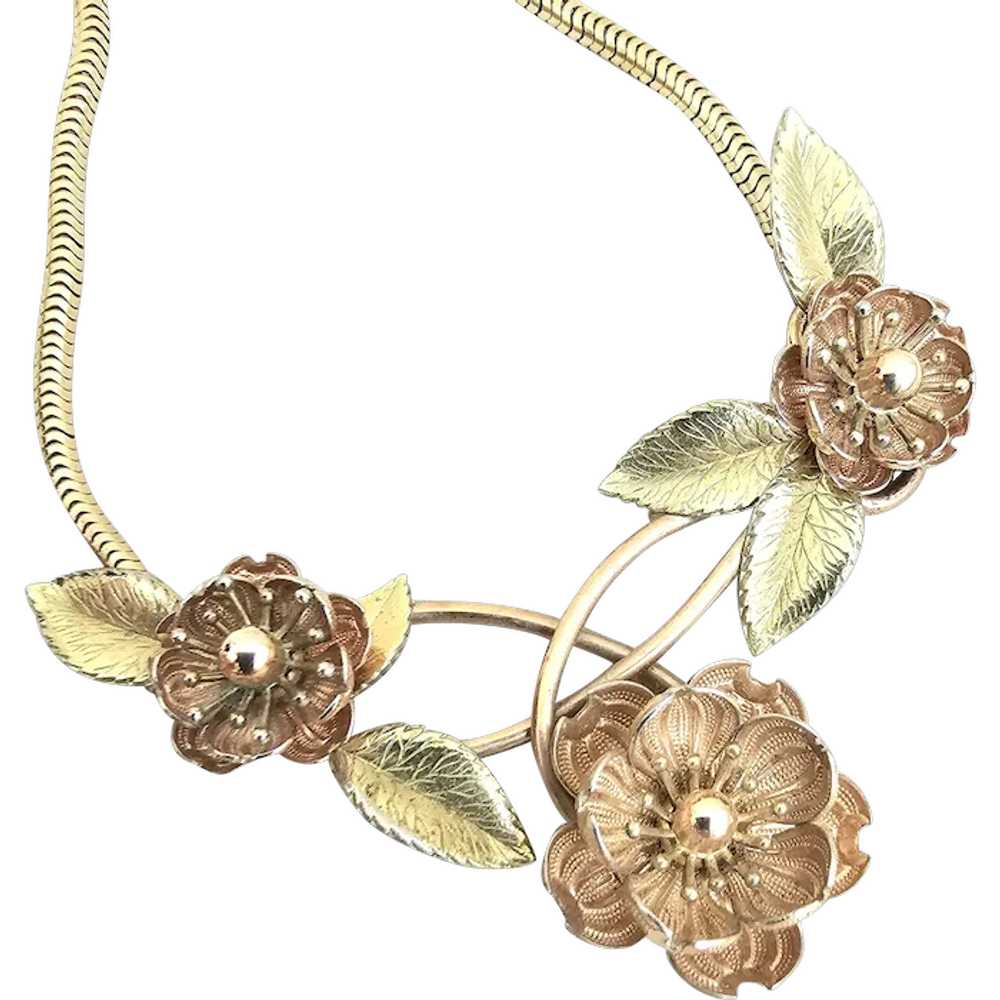 Vintage KREMENTZ Yellow & Rose Gold Overlay Flowe… - image 1