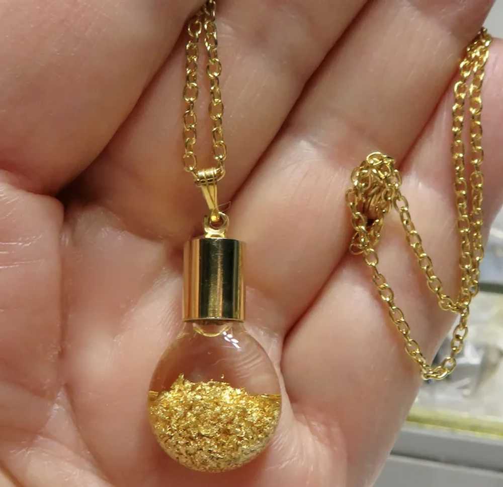 !4KT Gold Flake Pendant 14Kt GF Chain - image 2