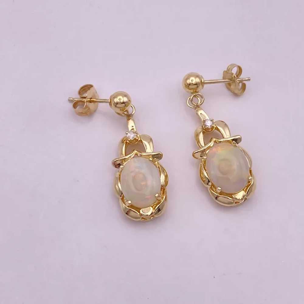 Natural Opal and Diamond Dangle Earrings 14K Gold - image 7