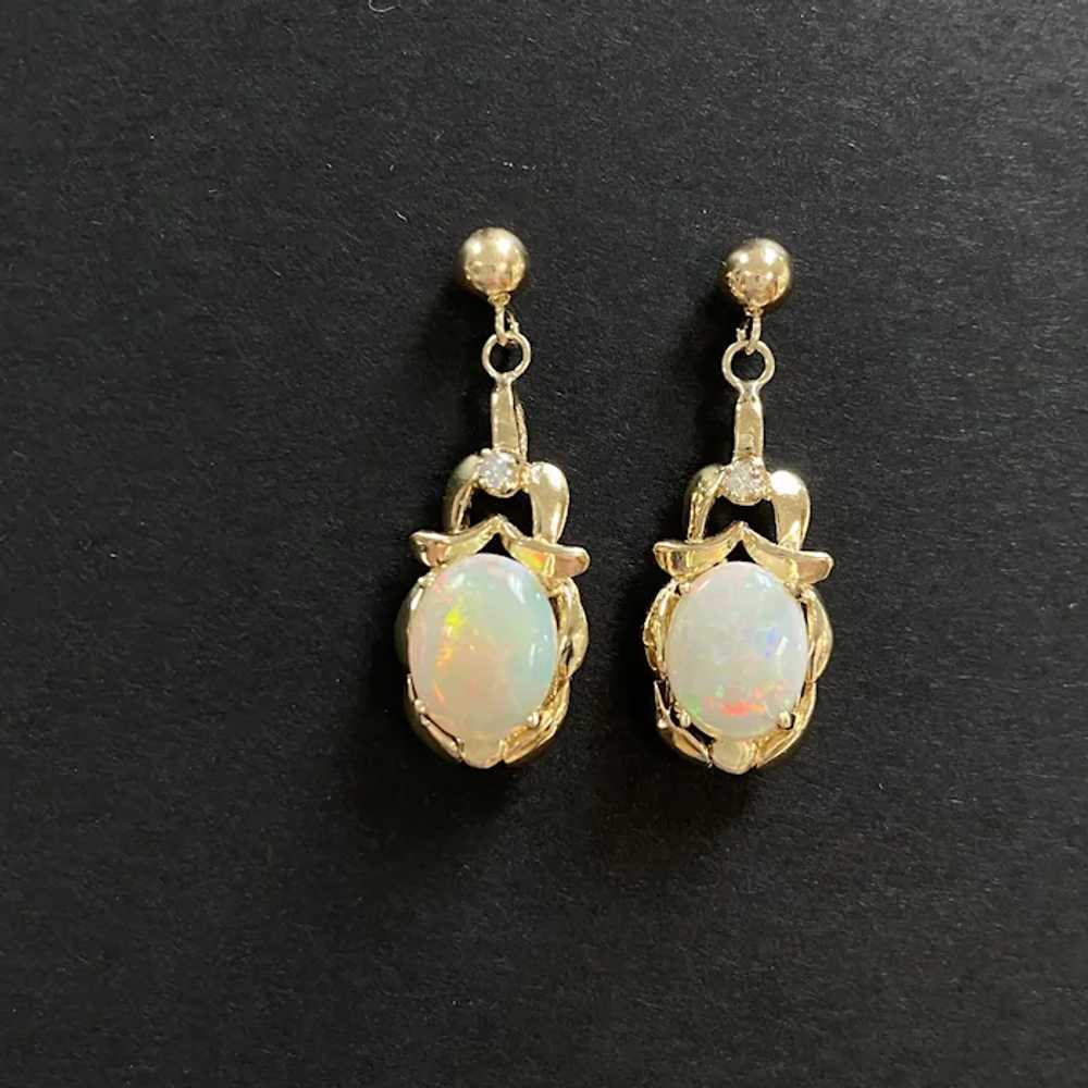 Natural Opal and Diamond Dangle Earrings 14K Gold - image 8