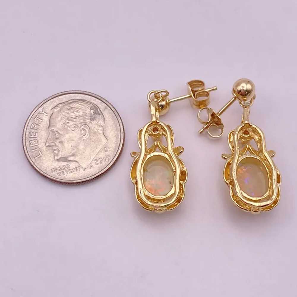 Natural Opal and Diamond Dangle Earrings 14K Gold - image 9