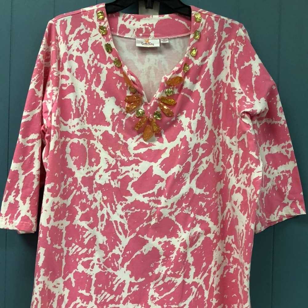 Vintage Quacker Factory gold 3/4 T-shirt Hot Pink… - image 1