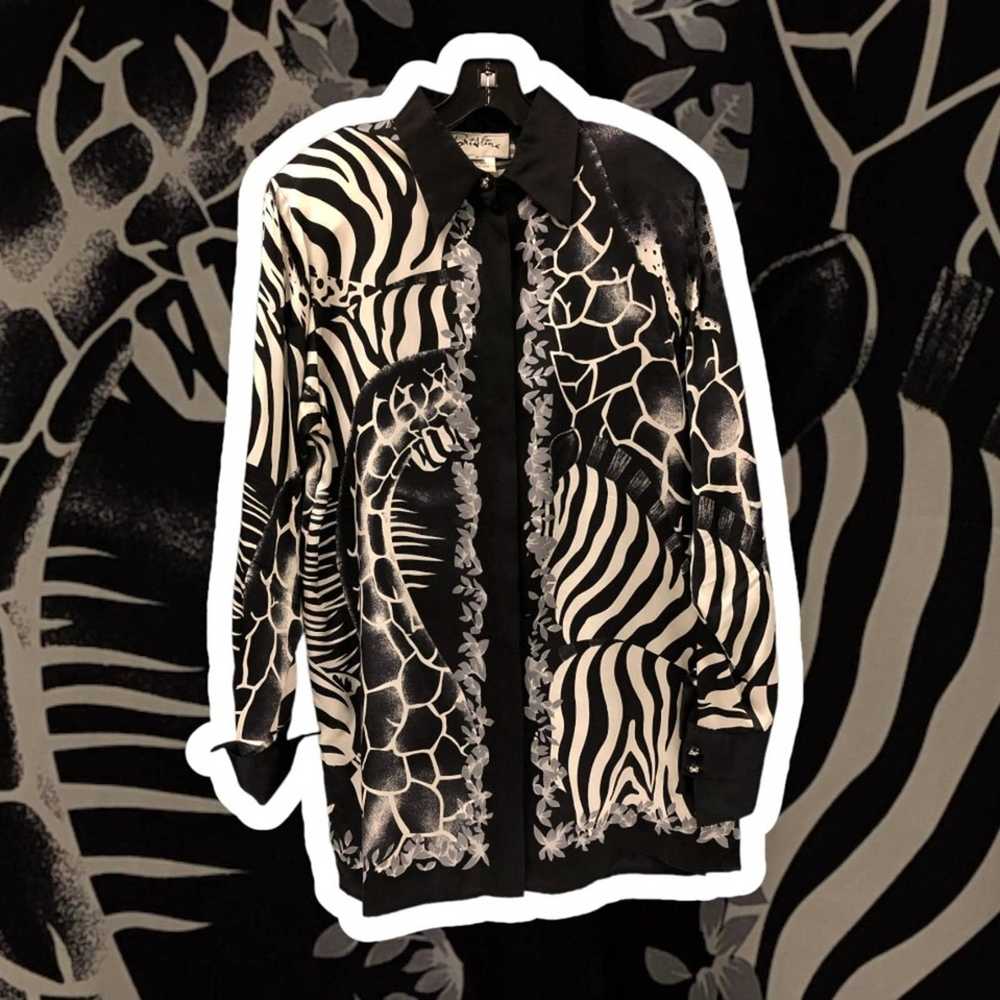 Vintage Vintage 100% silk zebra animal print blou… - image 2