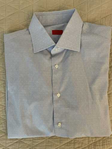 Isaia Micro Check Spread Collar Shirt