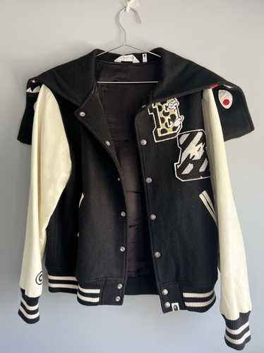 Bape Bape Shark Leather Varsity Zip Up Jacket XL … - image 1