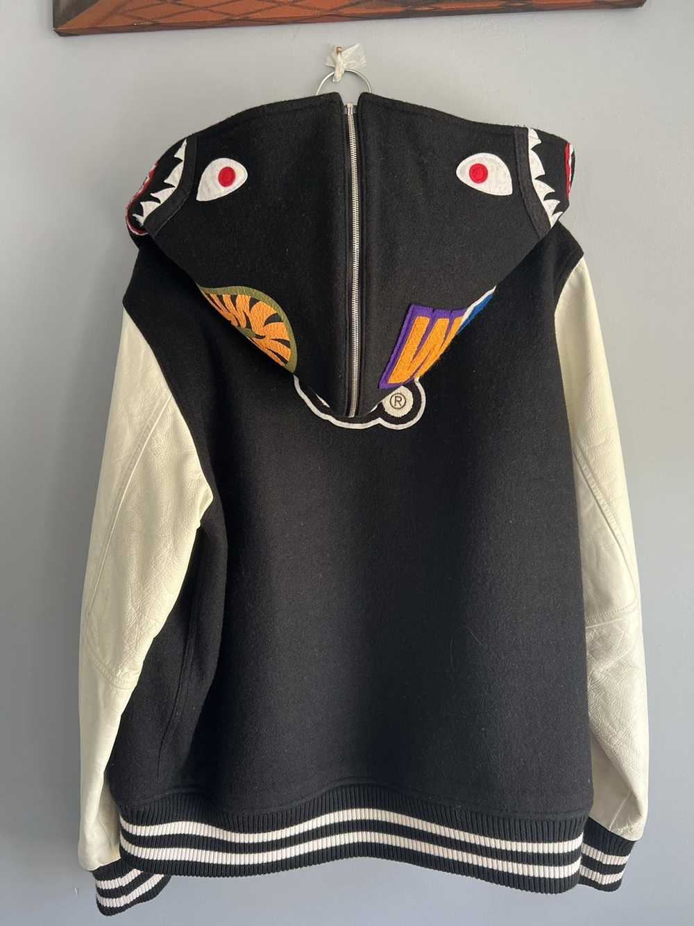 Bape Bape Shark Leather Varsity Zip Up Jacket XL … - image 2
