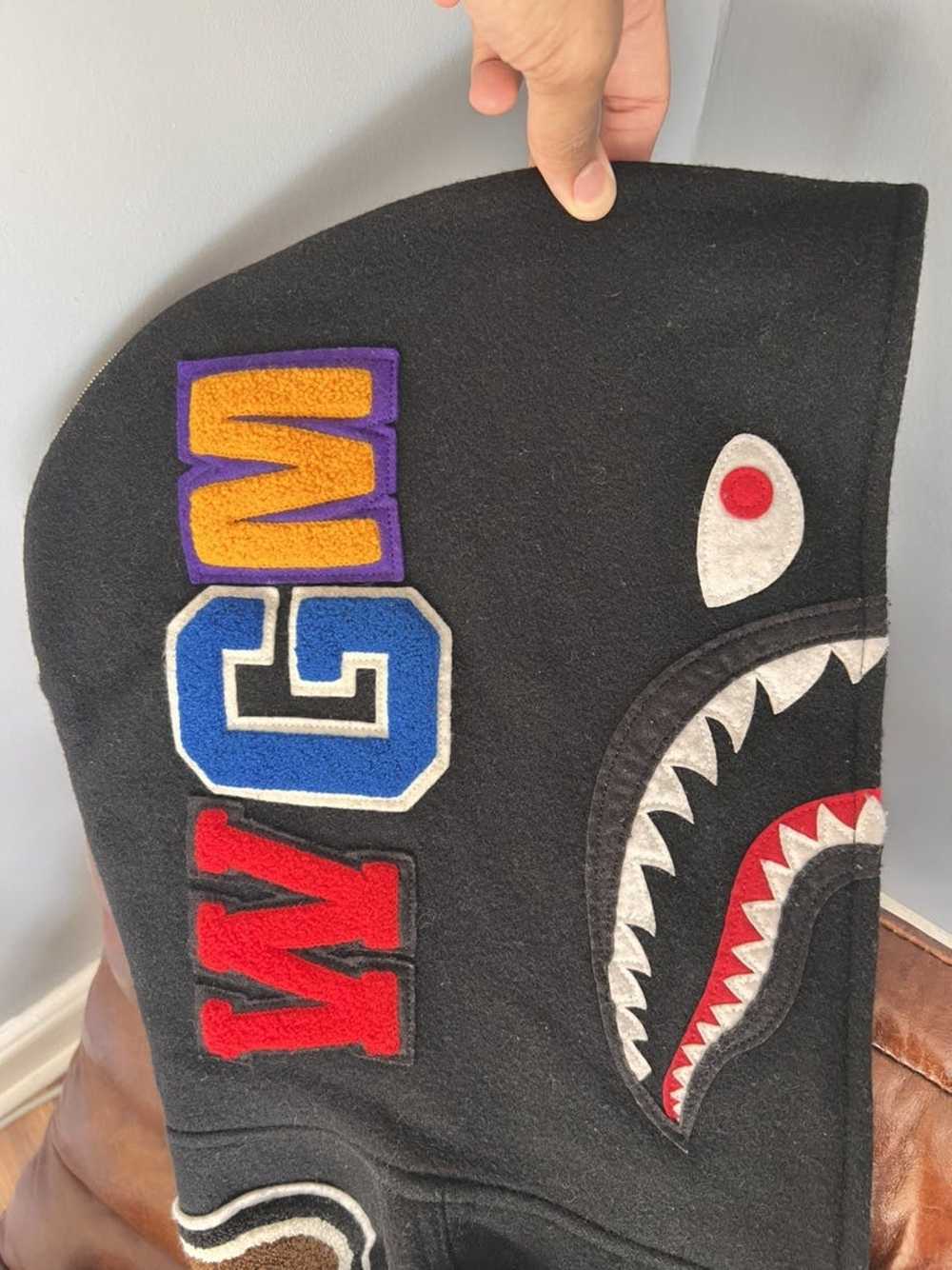 Bape Bape Shark Leather Varsity Zip Up Jacket XL … - image 6