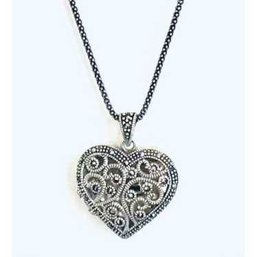 1 DS# Exquisite Vintage Sterling 925 Silver Heart… - image 1
