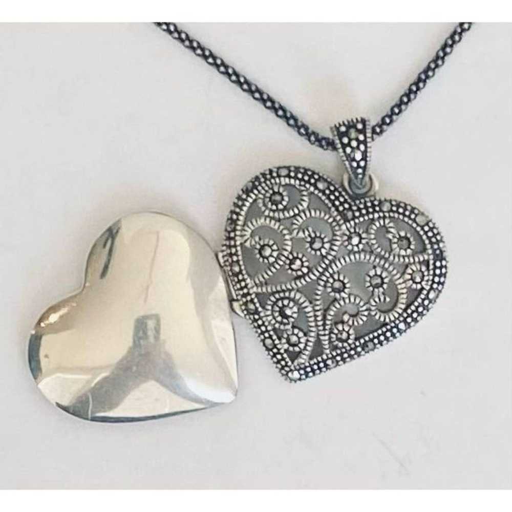 1 DS# Exquisite Vintage Sterling 925 Silver Heart… - image 2