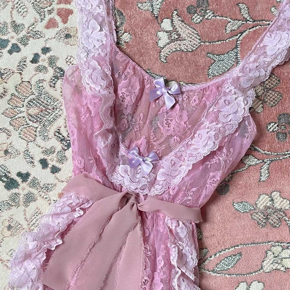 Vintage cute pink floral lace mini dress/cami top… - image 2