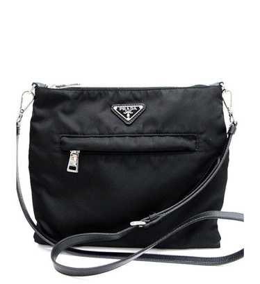 Prada Prada Triangle Logo Shoulder Bag Black X Lea