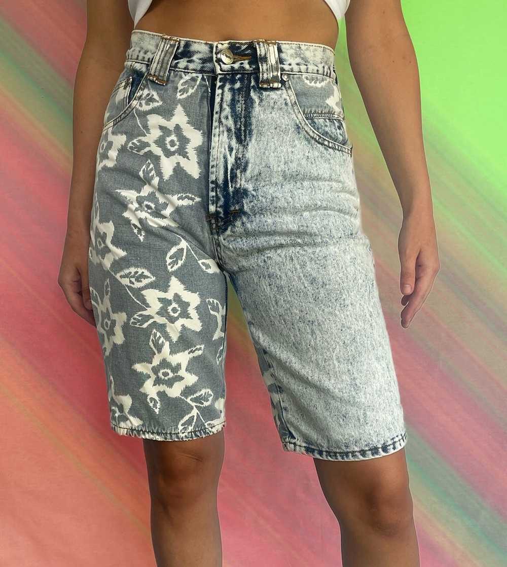 Other Vintage Acid Wash Floral Denim Shorts - image 1