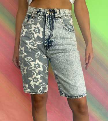 Other Vintage Acid Wash Floral Denim Shorts