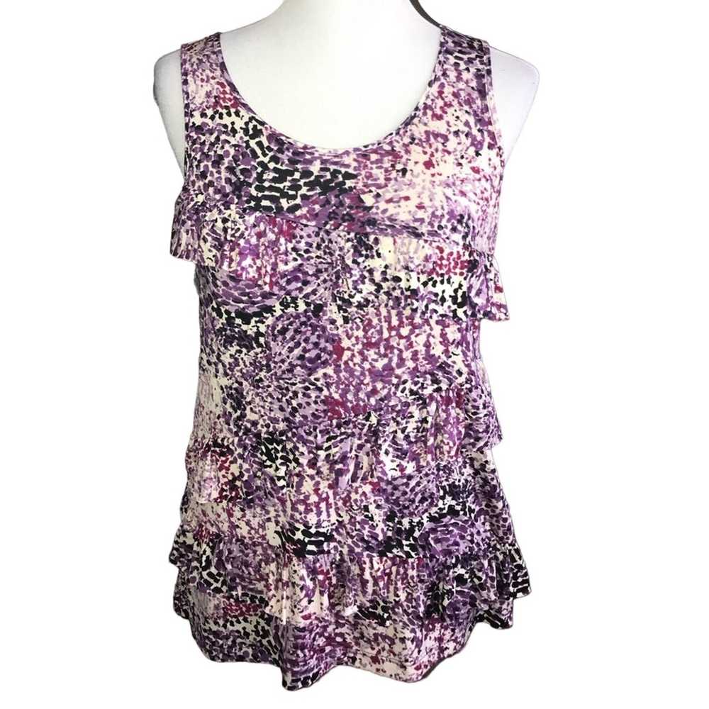 Van Heusen VAN HUESEN PURPLE MULTICOLOR RUFFLED T… - image 1