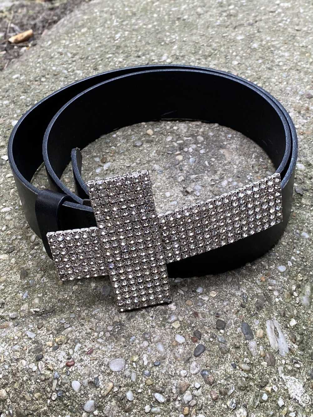 Vintage Vera Pelle black belt with cross buckle and rhinestones