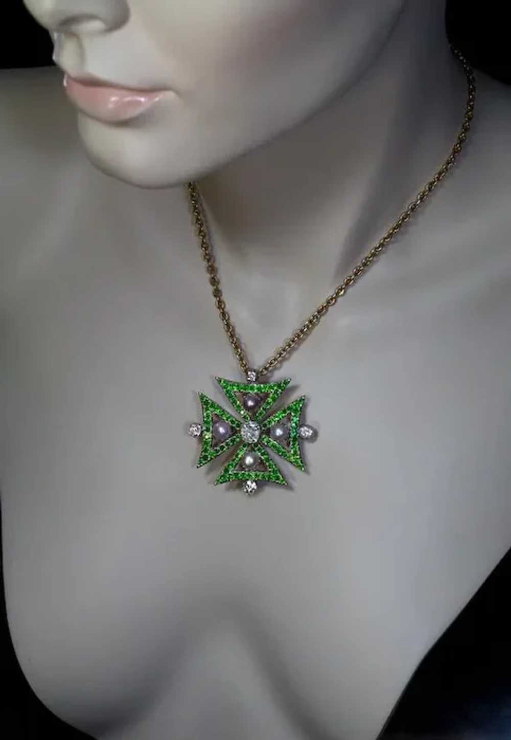 Antique Victorian Diamond Demantoid Pearl Maltese… - image 2