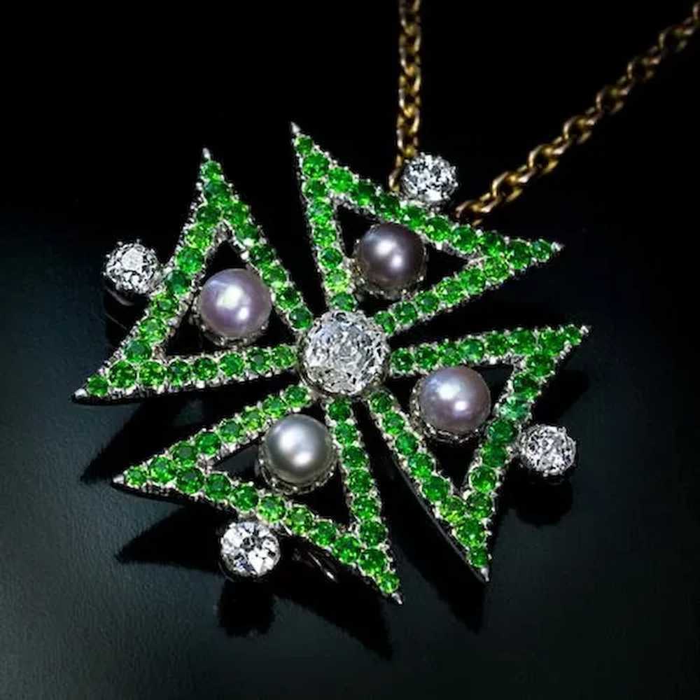 Antique Victorian Diamond Demantoid Pearl Maltese… - image 3