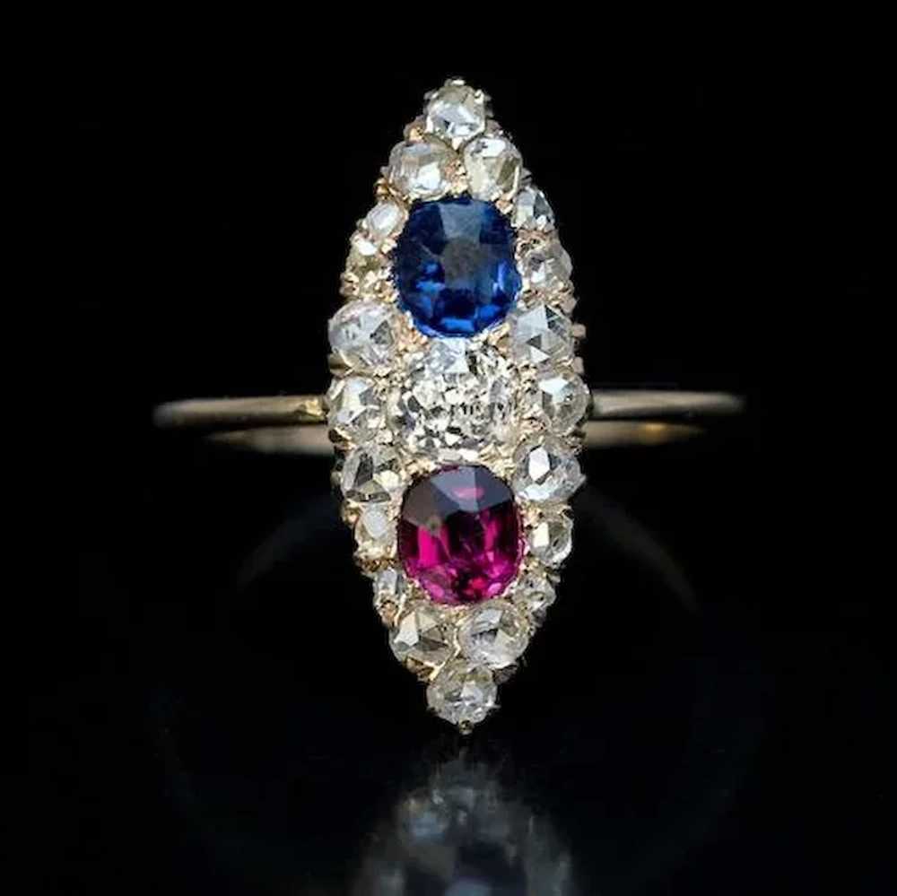 Antique Victorian Sapphire Diamond Ruby Marquise … - image 3