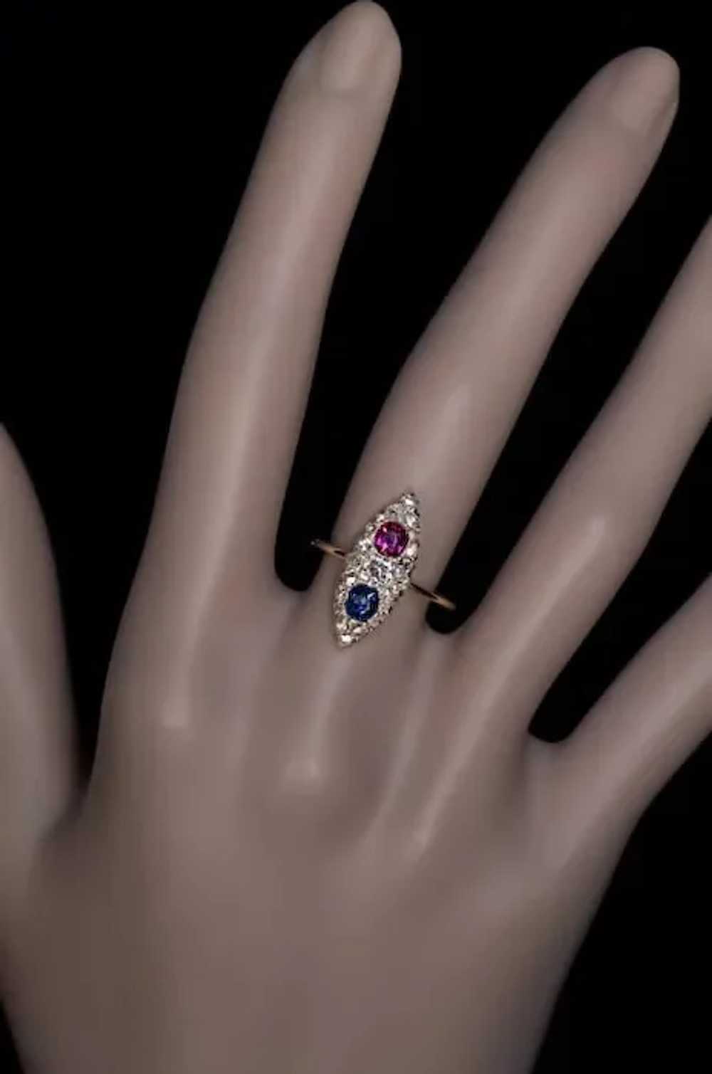 Antique Victorian Sapphire Diamond Ruby Marquise … - image 4