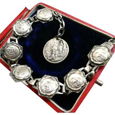 Antique Lourdes Bracelet c 1900 Roses for Mary Fr… - image 1
