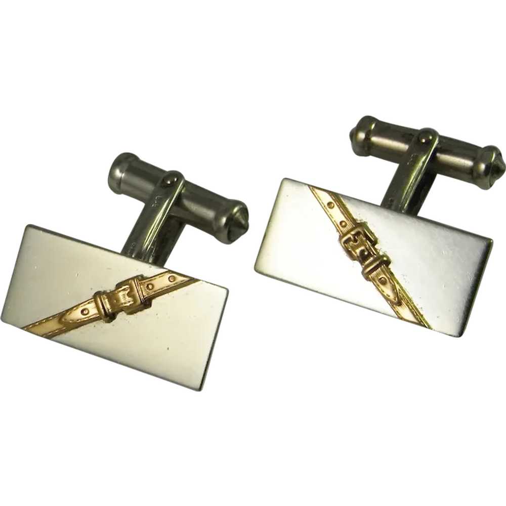 Gold Cufflinks Buckle Design Vintage Estate Mens … - image 1