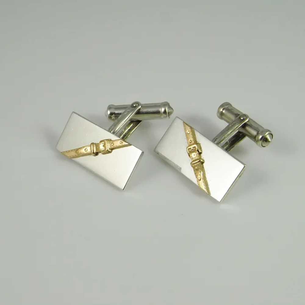 Gold Cufflinks Buckle Design Vintage Estate Mens … - image 4