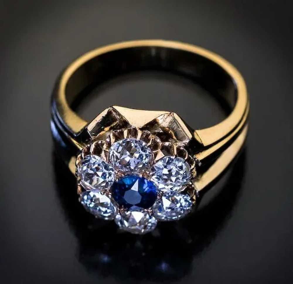 Antique Victorian Sapphire Diamond 18K Gold Clust… - image 2