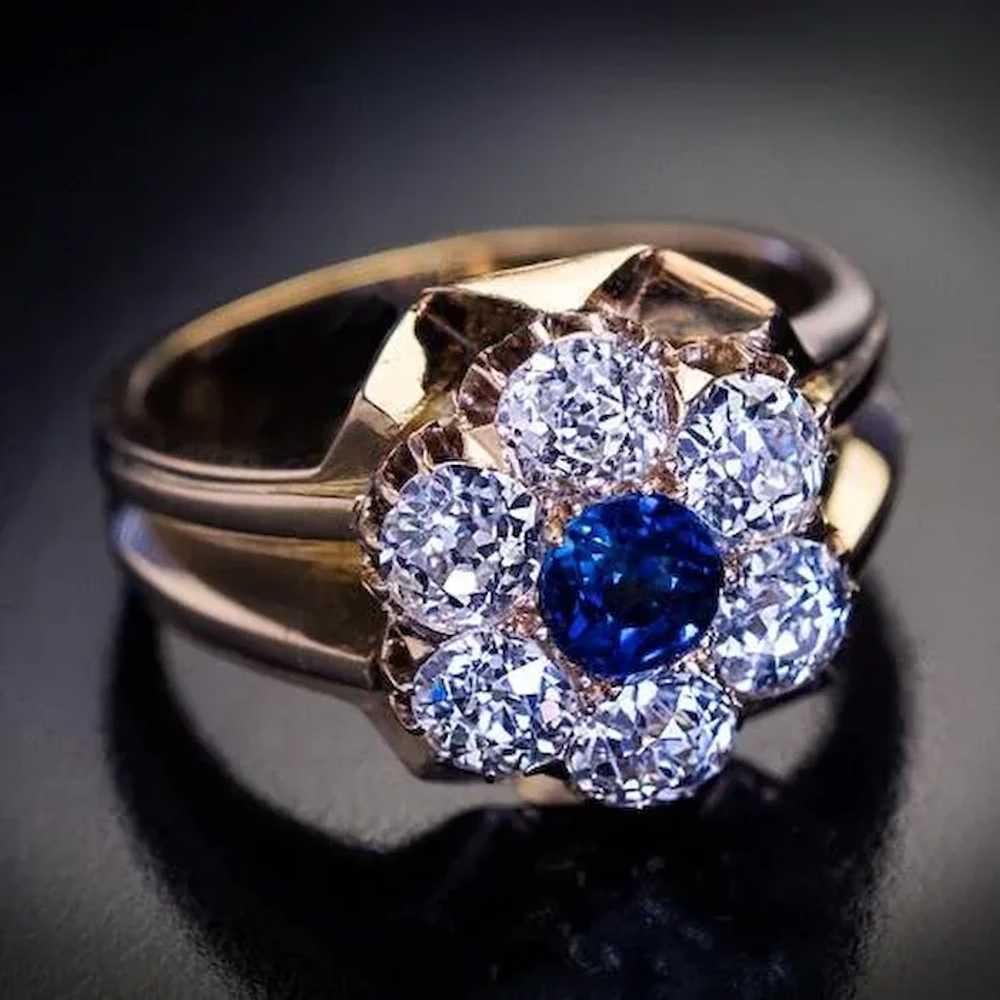 Antique Victorian Sapphire Diamond 18K Gold Clust… - image 3