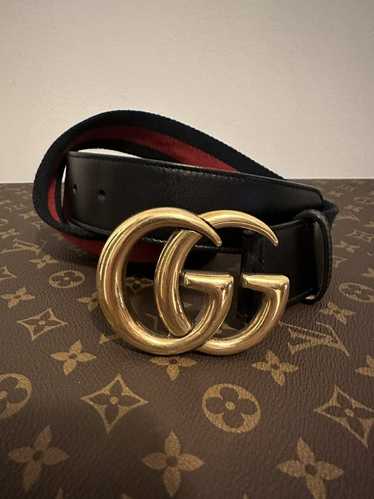 Gucci Gucci GG Blue/Red Web with Black Leather Bel