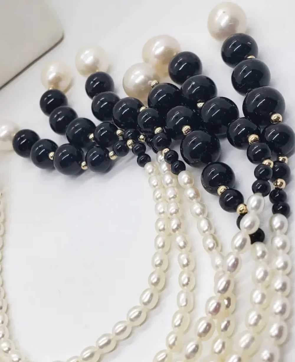 Genuine Seed Pearl Lariat Necklace,  With Black O… - image 5