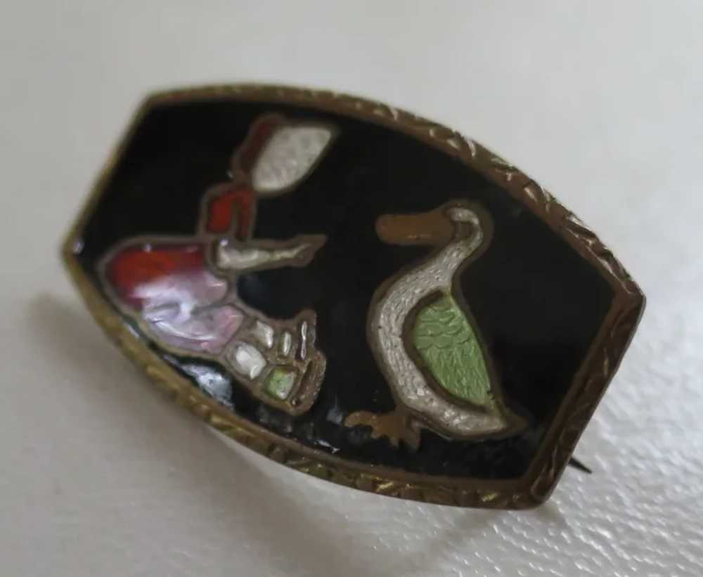 Sweet Old Cloisonné Enamel Pin Brooch with Girl i… - image 2