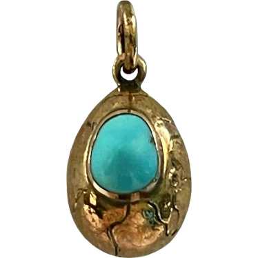 Antique 14K Yellow Gold & Persian Turquoise Egg P… - image 1